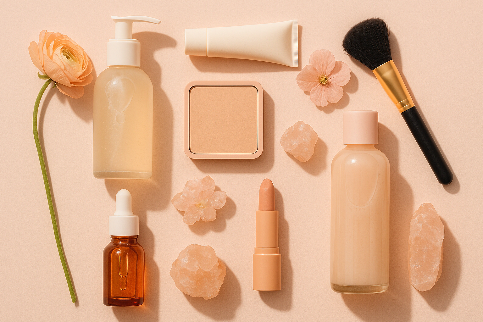 Beauty products flat lay